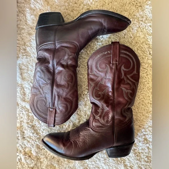 Vintage Tony Lama Western Boots oxblood dark burgundy leather cowboy boots 10D m - Picture 8 of 11